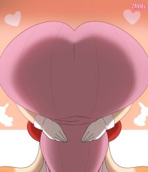 1girl artist_name ass ass_focus breasts curvy dress furry gloves heart huge_ass large_breasts mature_female meme no_lady_on_twitter_can_recreate_this_(meme) rabbit rabbit_ears rabbit_girl simple_background solo sonic_(series) vanilla_the_rabbit white_gloves wide_hips zaviel