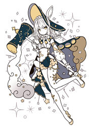 1girl animal_ears cape elina_(e2n04n) frills hair_ornament highres holding holding_mallet kine mallet original rabbit_ears star_(symbol) white_hair