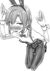 1boy absurdres ahoge animal_ears blush bow bowtie braid bulge crossdressing detached_collar earrings fake_animal_ears genderswap genderswap_(otm) highres jewelry kaiman_garupan leotard looking_at_viewer male_focus male_playboy_bunny nijisanji nipple_slip nipples playboy_bunny rabbit_ears rabbit_pose rabbit_tail ryuushen single_braid solo strapless strapless_leotard tail tassel tassel_earrings traditional_bowtie trap virtual_youtuber wrist_cuffs