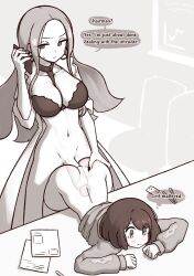 2girls ass bent_over blush bra breasts cardigan cellphone clothed_sex coat cross-section desk english_text fingernails futa_with_female futanari gloria_(pokemon) grabbing_another&#039;s_ass groping holding holding_phone large_breasts liveactors long_fingernails long_hair multiple_girls multitasking nintendo oleana_(pokemon) on_desk open_clothes open_coat penis phone pokemon pokemon_swsh sex short_hair sitting speech_bubble sweatdrop talking_on_phone underwear x-ray