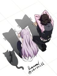 1boy 1girl baron_(varon666) cat fuuto_tantei highres kamen_rider kamen_rider_w long_hair meme purple_hair tokime_(fuuto_tantei) varon