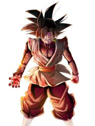 1boy black_hair black_pants black_shirt blood blood_on_clothes blood_on_face boots dougi dragon_ball dragon_ball_super earrings feet_out_of_frame goku_black grey_tunic highres jewelry male_focus medium_hair neophyte_illust pants potara_earrings red_sash sash shirt simple_background single_earring solo spiked_hair tunic white_background white_boots