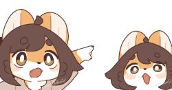 2girls :o ahoge animal_ears artist_self-insert blush bright_pupils brown_hair clone fox_ears fox_girl furry furry_female indie_virtual_youtuber kumecchi_(vtuber) looking_at_viewer meme multiple_girls open_mouth orange_fur pointing short_hair template torakuro_kumezu transparent_background two_soyjaks_pointing_(meme) virtual_youtuber white_pupils yellow_eyes