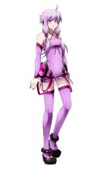 1girl absurdres anklet bare_shoulders black_shoes criss-cross_halter detached_sleeves dress full_body halterneck highres jewelry long_hair looking_at_viewer low-tied_long_hair purple_dress purple_hair purple_thighhighs shoes short_hair_with_long_locks solo speaker thighhighs transparent_background voiceroid yatsumeunagi yuzuki_yukari