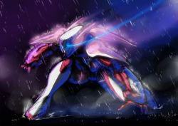 10s 1boy action armor barnaby_brooks_jr. blue_eyes enmto glowing glowing_eyes male_focus power_armor power_suit rain solo speed_painting superhero_costume tiger_&amp;_bunny