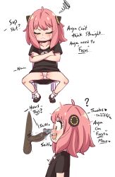 1boy 1girl age_difference anya_(spy_x_family) black_shirt blush cameltoe chair closed_eyes crossed_arms dark-skinned_male dark_skin english_text erection green_eyes hairpods hetero loli looking_at_penis male_pubic_hair on_chair open_mouth oversleepergirl panties penis penis_awe penis_on_face pink_hair precum pubic_hair shirt shoes sitting smelling smelling_penis smile socks spread_legs spy_x_family testicles uncensored underwear