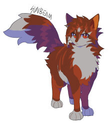 Rule 34 | a starless clan, animal, animal focus, brown cat, cat, character name, commentary, looking at viewer, minamia23, no humans, orange eyes, simple background, solo, standing, sunbeam (warrior cats), tail, warrior cats, white background