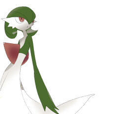1girl ame_(metorui) bob_cut colored_skin creatures_(company) female_focus flat_chest game_freak gardevoir gen_3_pokemon green_hair green_skin hair_over_one_eye looking_to_the_side multicolored_skin negative_space nintendo one_eye_covered parted_lips pokemon pokemon_(creature) red_eyes short_hair simple_background solo standing two-tone_skin white_background white_skin