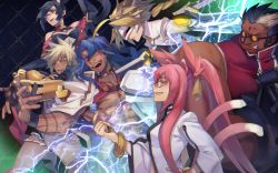 Rule 34 | 2boys, 4girls, arc system works, azrael (blazblue), black hair, blazblue, breasts, bullet (blazblue), cleavage, glasses, highres, iron tager, kokonoe (blazblue), large breasts, litchi faye ling, long hair, multiple boys, multiple girls, ponytail, underboob