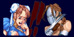 Rule 34 | !, !!, 1boy, 1girl, armband, blue background, blue dress, blue eyes, blush, braid, breasts, brown gloves, brown hair, bun cover, capcom, china dress, chinese clothes, chun-li, claw (weapon), dress, embarrassed, fingerless gloves, gloves, hair bun, large breasts, long hair, looking down, mask, nipples, one breast out, open mouth, pixel art, puffy sleeves, saiwai hiroshi, short sleeves, side bun, single hair bun, standing, street fighter, street fighter ii, teeth, topless male, torn clothes, upper body, vega (street fighter), weapon