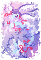 Rule 34 | :o, absurdres, blush, commentary request, frills, gen 1 pokemon, highres, mugita konomi, nintendo, no humans, open mouth, pokemon, pokemon (creature), purple eyes, red ribbon, ribbon, solo, vaporeon, water, water drop