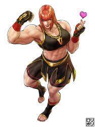 Rule 34 | 1girl, absurdres, breasts, chain, fingerless gloves, flexing, gloves, gold chain, highres, jamrolypoly, jewelry, marisa (street fighter), muscular, muscular female, necklace, one eye closed, red hair, short hair, solo, sports bra, street fighter, street fighter 6
