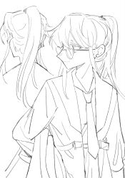 Rule 34 | 1girl, chinese commentary, closed mouth, collared shirt, commentary request, commission, earrings, glasses, greyscale, highres, jewelry, lanserongjie, monochrome, multiple views, necktie, ponytail, second-party source, sendai hazuki, shirt, shuuniichido classmate wo kau hanashi, smile, stud earrings