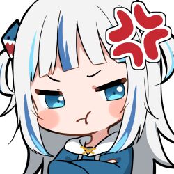 1girl :t anger_vein artist_request bad_link blue_hair blue_hoodie blunt_bangs blush_stickers chibi crossed_arms drawstring frown gawr_gura gawr_gura_(1st_costume) hair_ornament hololive hololive_english hood hood_down hoodie multicolored_hair official_art pout shark_hair_ornament solo streaked_hair transparent_background two_side_up upper_body v-shaped_eyebrows virtual_youtuber white_hair