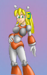 antennae armor armored_boots armored_gloves arms_up bikini_armor blonde_hair blue_eyes boots breasts green_ribbon hair_ribbon hairband headphones hyper_roll_(marvel_vs._capcom) jason-k joints knee_boots large_breasts long_hair looking_at_viewer marvel_vs._capcom mechanical_arms mechanical_boots mechanical_legs mega_man_(classic) mega_man_(series) ponytail radio_antenna red_armor ribbon robot robot_girl robot_joints roll_(mega_man) shoulder_armor sidelocks smile