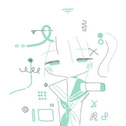 Rule 34 | 1girl, absurdres, closed mouth, colo (frypan soul), dated commentary, hair bobbles, hair ornament, half-closed eyes, highres, jaggy lines, limited palette, looking at viewer, neckerchief, one side up, original, sailor collar, school uniform, serafuku, simple background, solo, straight-on, upper body, white background, x hair ornament