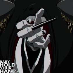 Rule 34 | 1boy, 1other, bankai, black nails, black skin, blank eyes, bleach, bleach: sennen kessen-hen, colored skin, commentary, copyright name, english commentary, english text, facial mark, film grain, fingernails, hand focus, haori, highres, japanese clothes, konjiki ashisogi jizou (bankai), kurotsuchi mayuri, long fingernails, long sleeves, male focus, nail polish, nose, official style, open mouth, taichou haori, teeth, upper teeth only, white skin, wide sleeves, yuuta (yuuta0312)