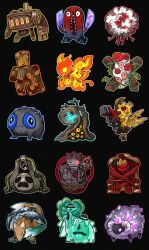 ardor_blossom_moth black_bow blood blubbering_toad_(project_moon) blue_eyes blue_pants bow bug colored_sclera cotton_(plant) creature creature_focus dreaming_electric_sheep drenched_gossypium drifting_fox faelantern_(project_moon) fairy-long-legs_(project_moon) fairy_gentleman_(project_moon) fire flaw_eight flower hands_up highres insect light_bulb limbus_company mannequin moth my_form_empties nixie_tube no_humans open_mouth pants pink_sclera plant portrait_of_a_certain_day project_moon rose sharp_teeth sign_of_roses simple_background so_that_no_one_will_cry spiral_of_contempt steam_transport_machine talisman teeth the_king_in_binds thorns toad_(animal) vines wayward_passenger