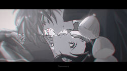 2boys closed_eyes commentary_request facial_mark fire_emblem fire_emblem:_path_of_radiance fire_emblem_heroes forehead_mark greyscale highres ike_(fire_emblem) ike_(valentine)_(fire_emblem) iki_516 imminent_kiss male_focus monochrome multiple_boys nintendo official_alternate_costume soren_(fire_emblem) soren_(valentine)_(fire_emblem) yaoi
