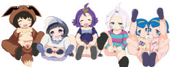 6+girls absurdres acerola_(pokemon) akane_(akane650) anus black_hair blue_eyes blue_hair blush_stickers censored character_print closed_eyes clothes_pull cosplay dress eevee eevee_(cosplay) gen_1_pokemon hair_bobbles hair_ornament hairband harper_(pokemon) highres holding_hands loli looking_at_viewer mosaic_censoring multiple_girls nintendo no_panties no_pants open_mouth pantyhose pantyhose_pull poke_kid_(pokemon) pokemon pokemon_(anime) pokemon_bw2 pokemon_sm pokemon_sm_(anime) pokemon_sv pokemon_swsh poppy_(pokemon) presenting presenting_pussy purple_hair pussy roxie_(pokemon) sarah_(pokemon) shellder shirt shoes siblings sisters sitting slowpoke smile spread_legs spread_pussy spreading_own_pussy topknot twins white_background white_hair white_pantyhose