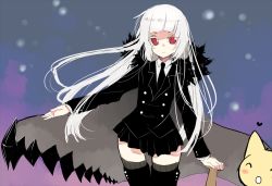 1girl ^_^ albino baseball_bat black_necktie blunt_bangs breasts closed_eyes colored_eyelashes cosplay drawfag female_focus funamusea haiiro_teien irisu_kyouko irisu_shoukougun! kcalb kcalb_(cosplay) long_hair melonenbrot miniskirt mogeko_castle monochrome necktie red_eyes ringed_eyes skirt solo source_request standing white_hair
