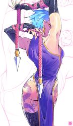 1girl ass character_request chinese_clothes copyright_request earrings jewelry lambsplash looking_at_viewer looking_back tattoo weapon