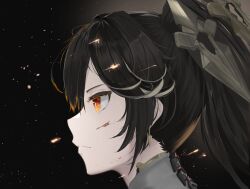 Rule 34 | 1girl, absurdres, black hair, closed mouth, from side, hair between eyes, highres, long hair, lucia: pyroath (pgr), lucia (pgr), mechanical spine, parted bangs, punishing: gray raven, red eyes, saif artz, sidelocks, solo, twintails