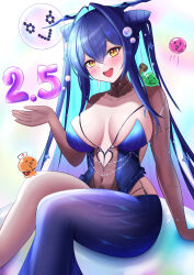 Rule 34 | 1girl, absurdres, aqua hair, bare shoulders, black bodysuit, black hair, blue hair, bodysuit, breasts, bubble, cleavage, colored inner hair, gloves, goddess of victory: nikke, hair intakes, halterneck, highres, large breasts, little mermaid (abyss flower) (nikke), little mermaid (nikke), long hair, looking at viewer, multicolored hair, see-through cleavage, see-through clothes, solo, twintails, very long hair, yellow eyes, zion rss