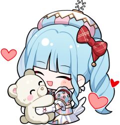 Rule 34 | 1girl, ^ ^, artist request, back bow, blue dress, blue hair, blue hat, blunt bangs, blush stickers, bow, bowtie, brooch, chibi, closed eyes, cloud daydreams (infinity nikki), cropped legs, double-parted bangs, dress, drill hair, eyelashes, frilled gloves, frilled sleeves, frills, gloves, hair bow, happy, hat, hat ornament, heart, holding, holding stuffed toy, hugging object, infinity nikki, jewelry, long hair, nikki (series), official art, open mouth, pink dress, pink hat, plaid bow, plaid bowtie, plaid clothes, puffy short sleeves, puffy sleeves, red bow, red bowtie, red ribbon, ribbon, ringlets, short sleeves, sidelocks, smile, solo, standing, star (symbol), star brooch, star hat ornament, striped clothes, striped dress, striped headwear, stuffed animal, stuffed toy, suspenders, teddy bear, transparent background, twintails, two-tone dress, two-tone hat, vertical-striped clothes, vertical-striped dress, vertical-striped headwear, white bow, white gloves, wrist ribbon