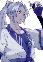 Rule 34 | absurdres, ahoge, belt, black shirt, blue eyes, blue gloves, blue hair, blue pants, blue shirt, chibi, father and son, fingerless gloves, gloves, highres, holding, holding polearm, holding weapon, khun aguero agnis, khun edhuan, khun eduan (data), long hair, looking at another, pants, parted bangs, polearm, ponytail, robe, shadow, shinsoo (tower of god), shirt, short hair, short ponytail, short sleeves, sidelocks, spyairi, tower of god, weapon, white belt, white robe