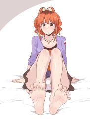 1girl barefoot bow chema feet gakkou_gurashi! hair_bow highres hikarizato_akira jewelry long_hair looking_at_viewer necklace orange_eyes orange_hair panties pantyshot soles toes underwear