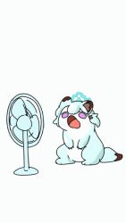 1girl animal_focus animalization animated animated_gif blue_archive blue_halo electric_fan hair_ornament hairclip halo no_humans open_mouth purple_eyes shigure_(blue_archive) simple_background solo standing syekeu weasel white_background