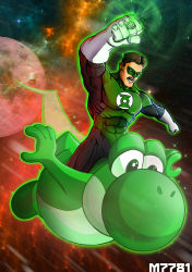 crossover dc_comics green_lantern green_lantern_(series) highres male_focus mario_(series) nebula nintendo parody space super_mario_bros._1 transparent yoshi