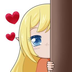 1girl blonde_hair blue_eyes blush chibi commission commissioner_upload elf emoji emoticon heart long_hair looking_at_viewer lotte_farona lowres official_art peeking peeking_out pointy_ears selinanovalight solo tagme ways_of_darkness_(series)