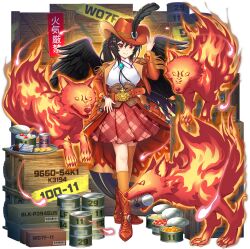 Rule 34 | 1girl, alternate costume, asymmetrical legwear, belt, bird wings, black feathers, black hair, black wings, boots, breasts, brooch, brown boots, brown hat, brown jacket, brown skirt, can, canned food, cherry, chocolate, closed mouth, collared shirt, cowboy hat, epaulettes, feathered wings, feathers, food, fringe trim, fruit, full body, game cg, gun, handgun, hat, hat feather, highres, holster, horseshoe hat ornament, horseshoe ornament, jacket, jewelry, kneehighs, kurokoma saki, kurokoma saki (famed horse&#039;s harmony), large breasts, long hair, long sleeves, looking at viewer, official art, open clothes, open jacket, orange socks, orange thighhighs, pegasus wings, plaid clothes, plaid skirt, ponytail, qr code, red eyes, red skirt, rotte (1109), shirt, single kneehigh, single sock, single thighhigh, skirt, smile, socks, solo, thighhighs, third-party source, touhou, touhou lostword, translation request, transparent background, uneven legwear, weapon, white shirt, wings, wolf, wolf spirit (touhou)