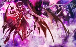Rule 34 | 1girl, ascot, bat wings, blue hair, brooch, hat, hat ribbon, highres, jewelry, mob cap, red ascot, red eyes, remilia scarlet, ribbon, short hair, spear the gungnir, touhou, wings, zanmuviolet