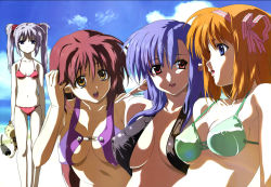 4girls bikini elf covered_erect_nipples fuyou_kaede lisianthus multiple_girls nerine pointy_ears primula shuffle! swimsuit tagme