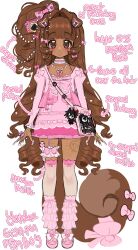 1boy absurdres aegyo_sal animal_ears artist_self-insert bag bow brown_eyes commentary dani_dearest danidearestvt dark-skinned_male dark_skin dog_boy dog_ears dog_tail english_commentary fashion frilled_thigh_strap gyaru hair_bow handbag highres hime_gyaru indie_virtual_youtuber itabag knife long_hair looking_at_viewer male_focus official_art one_side_up oshi-katsu pink_shirt pink_shoes pink_skirt platform_sandals ringlets sandals shirt shoes simple_background skirt solo tail tail_bow tail_ornament thigh_strap trap very_long_hair virtual_youtuber white_background