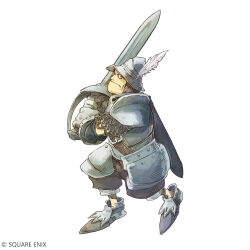 adelbert_steiner armor armored_gloves armored_shoes belt chainmail final_fantasy final_fantasy_ix full_armor greatsword hat_feather holding holding_sword holding_weapon itahana_toshiyuki knight looking_at_viewer official_art scabbard sheath shoulder_armor simple_background square_enix sword tagme two-handed_sword weapon