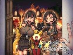1other 2girls artist_name badge black_gloves black_hair black_shoes black_thighhighs blue_butterfly blurry book brown_skirt brown_sweater bug butterfly camouflage_dress candle china_dress chinese_clothes collarbone commission depth_of_field dress english_text fingernails fire garter_straps german_text girls&#039;_frontline gloves green_eyes hair_between_eyes hands_up heterochromia highres holding holding_book insect jacket long_hair long_sleeves mole mole_under_eye multicolored_hair multiple_girls nike_(company) open_mouth orange_eyes pleated_skirt pov ro635_(girls&#039;_frontline) serjatronic shoes skirt sleeveless sleeveless_sweater smile streaked_hair sweater teeth thigh_strap thighhighs tree turtleneck turtleneck_sweater twintails type_03_(girls&#039;_frontline) upper_teeth_only very_long_hair white_hair yellow_eyes yellow_jacket