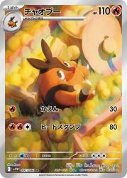 Rule 34 | artist name, card (medium), company name, copyright name, copyright notice, crate, food, fruit, gen 5 pokemon, grass, hat, highres, holding, holding food, holding fruit, looking at viewer, masa (pokemon illustrator), nintendo, no humans, nostrils, official art, outdoors, pignite, pokemon, pokemon (creature), pokemon card, pokemon focus, pokemon tcg, rope, sitting, sun hat, tepig, third-party source, trading card, translation request, unworn hat, unworn headwear