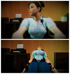 absurdres bell capcom chun-li highres mini-necky neck neck_bell police relaxing self-upload street_fighter street_fighter_v stretching