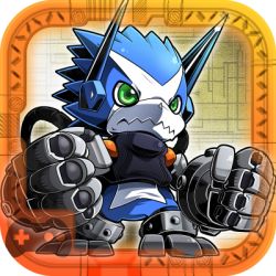 appmon cable cellphone_app commentary_request digimon digimon_(creature) digimon_universe:_appli_monsters dokamon gauntlets green_eyes lowres mori_no_kaeru no_humans official_style
