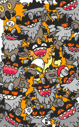 6+others absurdres alternate_color animal_hands artist_request crossed_arms curry curry_rice evolutionary_line food galarian_form galarian_meowth gen_8_pokemon grin highres holding holding_food horns looking_at_viewer multiple_others multiple_views nintendo no_humans orange_background perrserker pokemon pokemon_(creature) rice serious sharp_teeth shiny_pokemon smile standing teeth
