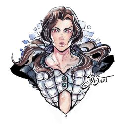 1boy brown_hair checkered_clothes checkered_shirt collarbone commentary cropped_torso english_commentary hair_tubes illuso jojo_no_kimyou_na_bouken long_hair looking_at_viewer male_focus painting_(medium) parted_lips ponytail portrait red_eyes shirt si3art signature solo traditional_media vento_aureo watercolor_(medium) white_shirt