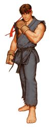 Rule 34 | 1boy, absurdres, black hair, capcom vs snk, clenched hands, dark persona, dougi, evil ryu, fingerless gloves, game cg, gloves, hand guard, hand up, headband, highres, karate gi, male focus, martial arts belt, mma gloves, mori toshiaki, muscular, muscular male, non-web source, official art, parted lips, red eyes, red headband, ryu (street fighter), short hair, sideways glance, simple background, solo, street fighter, teeth, torn clothes, torn sleeves, white background