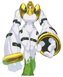 1girl abs absurdres blonde_hair breasts female_focus frown full_body gen_4_pokemon hair_over_eyes highres large_breasts legendary_pokemon muscular muscular_female nintendo personification pokemon pokemon_(creature) regigigas solo spacezin