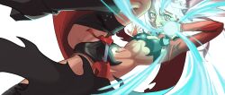 19_chisinlo 1girl boots breasts chloe_von_einzbern chloe_von_einzbern_(archer_install) dark-skinned_female dark_skin dynamic_pose fate/kaleid_liner_prisma_illya fate_(series) highres leg_up long_hair looking_at_viewer magic navel orange_eyes pink_hair shrug_(clothing) small_breasts smile solo toned toned_female
