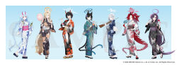 6+girls absurdly_long_hair animal_ear_fluff animal_ears bag black_hair black_kimono black_sash blonde_hair blue_archive blue_hair blue_halo blue_kimono bottle bow braid broken_horn cat_ears cat_girl cat_tail chise_(blue_archive) cotton_candy cup demon_girl demon_horns dragon_girl dragon_horns dragon_tail extra_ears floral_print floral_print_kimono flower food fox_ears fox_girl gun hair_bow hair_flower hair_ornament hair_over_one_eye hair_ribbon hairband halo hand_fan highres holding holding_bag holding_bottle holding_candy_apple holding_cotton_candy holding_cup holding_fan holding_food holding_gun holding_smoking_pipe holding_weapon horns hyakkaryouran_(blue_archive) ice_cream japanese_clothes kaho_(blue_archive) kikyou_(blue_archive) kimono long_hair looking_at_viewer multiple_girls nagusa_(blue_archive) niya_(blue_archive) official_alternate_costume official_alternate_hairstyle official_art parted_bangs pink_sash ponytail print_kimono purple_flower purple_hair purple_halo purple_sash red_bag red_hair red_halo red_kimono renge_(blue_archive) ribbon rifle sandals sash short_hair single_horn smoking_pipe snowflake_hair_ornament tabi tail twin_braids usuke_(u_skeeep) very_long_hair weapon white_flower white_hair white_halo white_kimono white_ribbon white_sash yellow_bow yellow_hairband yellow_halo yukari_(blue_archive)