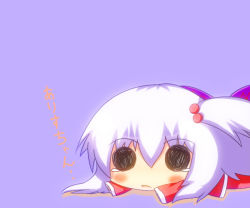 1girl black_eyes chibi female_focus hair_bobbles hair_ornament long_hair mystic_square noiz open_mouth shinki_(touhou) side_ponytail silver_hair simple_background solid_circle_eyes tears touhou touhou_(pc-98) wings